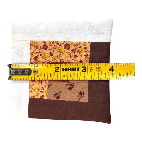 Lot 4 Handcrafted Quilted Fabric Coasters Brown Floral Patchwork Vtg Boho Chic - Picture 4 of 4